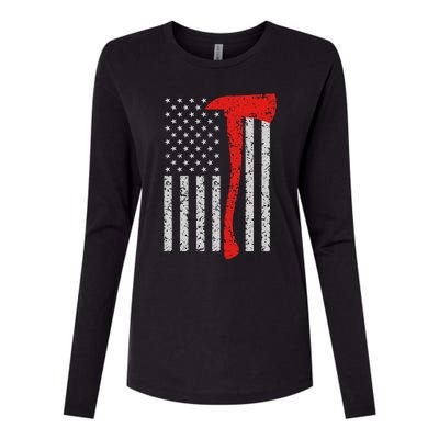 Firefighter American Flag Axe Thin Red Line Patriot Womens Cotton Relaxed Long Sleeve T-Shirt