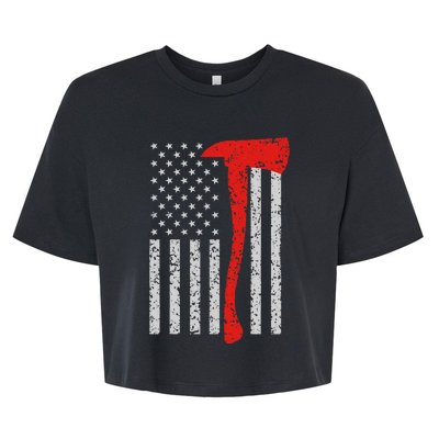 Firefighter American Flag Axe Thin Red Line Patriot Bella+Canvas Jersey Crop Tee