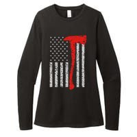 Firefighter American Flag Axe Thin Red Line Patriot Womens CVC Long Sleeve Shirt