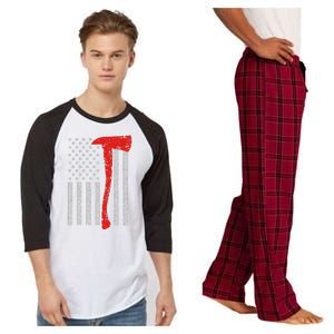 Firefighter American Flag Axe Thin Red Line Patriot Raglan Sleeve Pajama Set