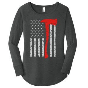 Firefighter American Flag Axe Thin Red Line Patriot Women's Perfect Tri Tunic Long Sleeve Shirt