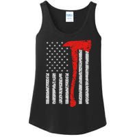 Firefighter American Flag Axe Thin Red Line Patriot Ladies Essential Tank