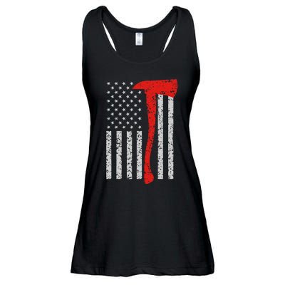 Firefighter American Flag Axe Thin Red Line Patriot Ladies Essential Flowy Tank