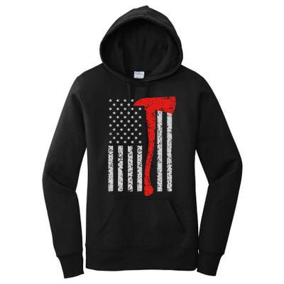 Firefighter American Flag Axe Thin Red Line Patriot Women's Pullover Hoodie