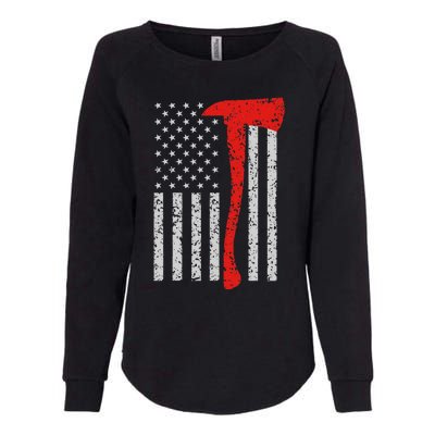 Firefighter American Flag Axe Thin Red Line Patriot Womens California Wash Sweatshirt