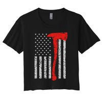 Firefighter American Flag Axe Thin Red Line Patriot Women's Crop Top Tee