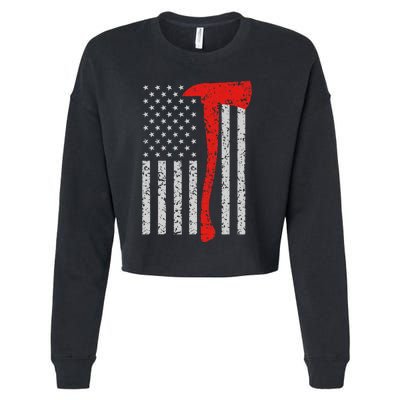 Firefighter American Flag Axe Thin Red Line Patriot Cropped Pullover Crew