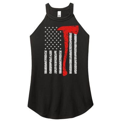 Firefighter American Flag Axe Thin Red Line Patriot Women's Perfect Tri Rocker Tank