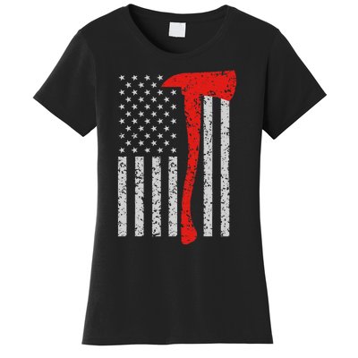 Firefighter American Flag Axe Thin Red Line Patriot Women's T-Shirt