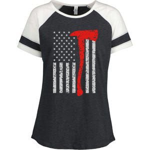 Firefighter American Flag Axe Thin Red Line Patriot Enza Ladies Jersey Colorblock Tee