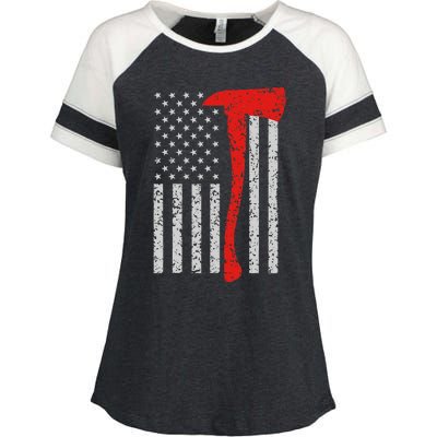 Firefighter American Flag Axe Thin Red Line Patriot Enza Ladies Jersey Colorblock Tee