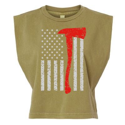 Firefighter American Flag Axe Thin Red Line Patriot Garment-Dyed Women's Muscle Tee