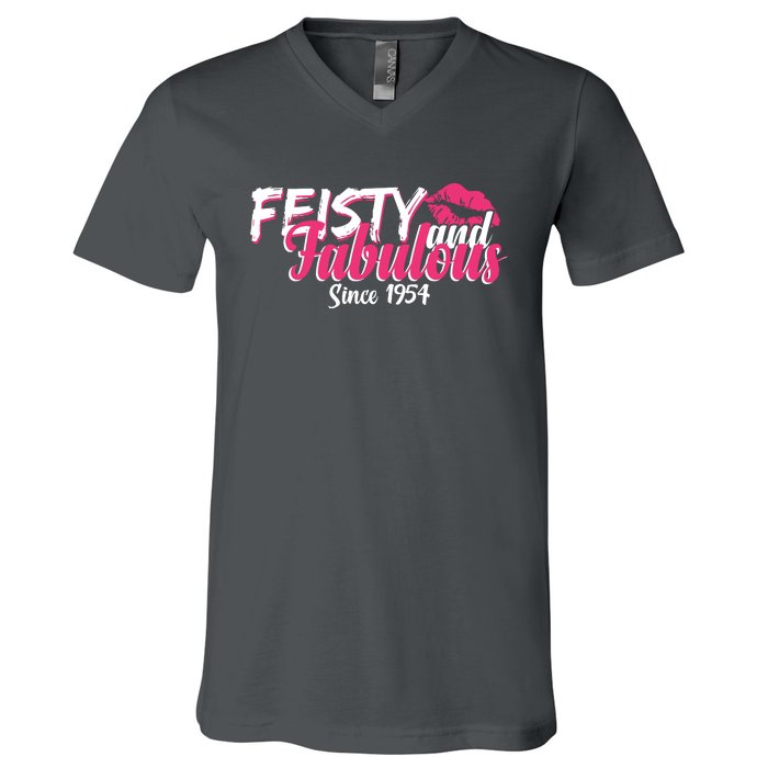 Feisty And Fabulous Since 1954 70th Birthday V-Neck T-Shirt