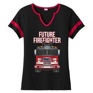 Future American Firefighter Boy Fire Department Truck Ladies Halftime Notch Neck Tee