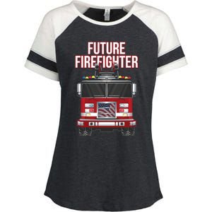 Future American Firefighter Boy Fire Department Truck Enza Ladies Jersey Colorblock Tee