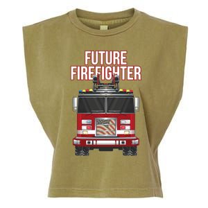 Future American Firefighter Boy Fire Department Truck Garment-Dyed Women's Muscle Tee