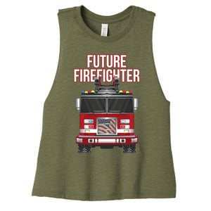 Future American Firefighter Boy Fire Department Truck Women's Racerback Cropped Tank