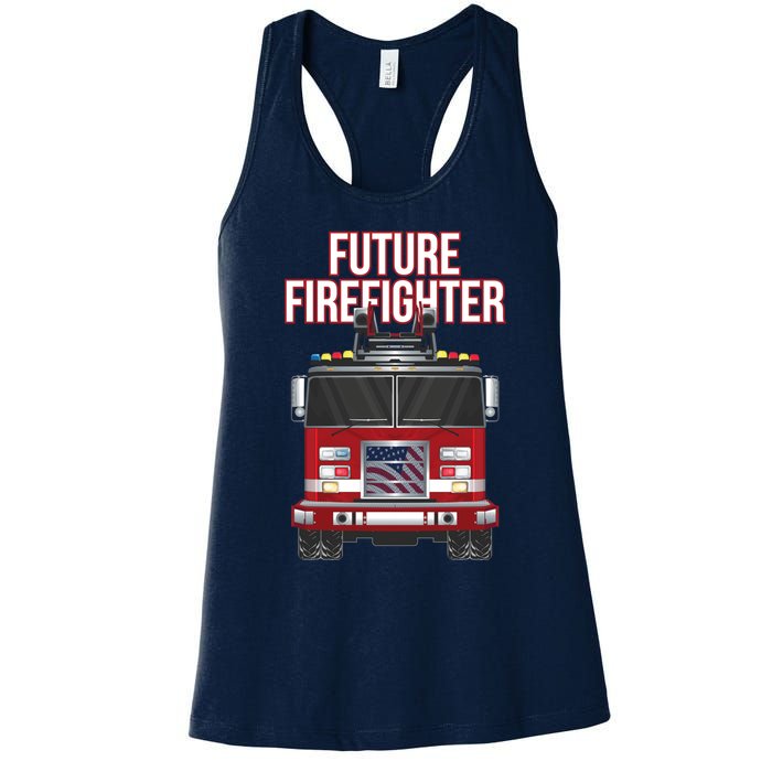 Future American Firefighter Boy Fire Department Truck Women's Racerback Tank