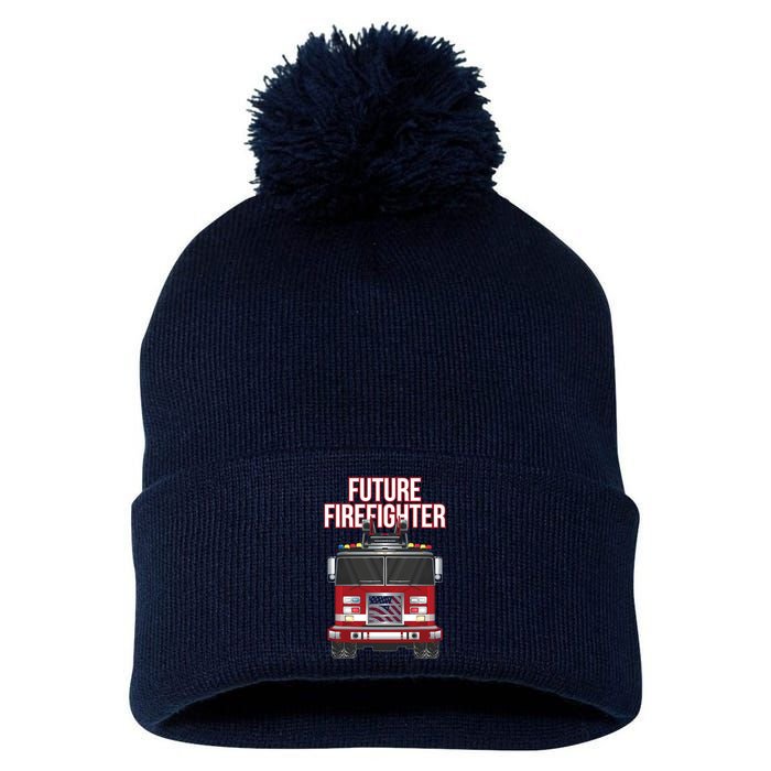 Future American Firefighter Boy Fire Department Truck Pom Pom 12in Knit Beanie