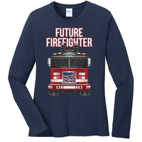 Future American Firefighter Boy Fire Department Truck Ladies Long Sleeve Shirt