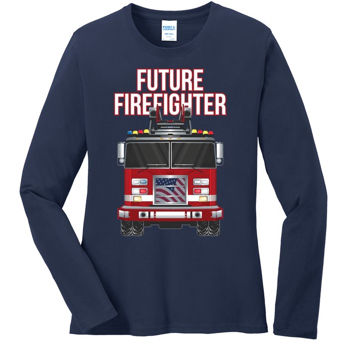 Future American Firefighter Boy Fire Department Truck Ladies Long Sleeve Shirt