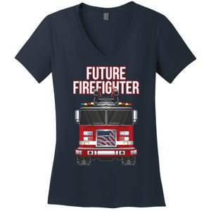 Future American Firefighter Boy Fire Department Truck Women's V-Neck T-Shirt