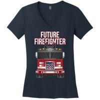 Future American Firefighter Boy Fire Department Truck Women's V-Neck T-Shirt