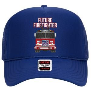 Future American Firefighter Boy Fire Department Truck High Crown Mesh Back Trucker Hat