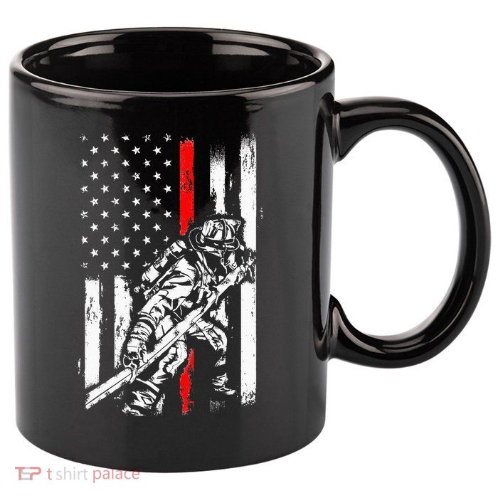 Firefighter American Flag for US Fireman 11oz C Handle Ceramic Mug