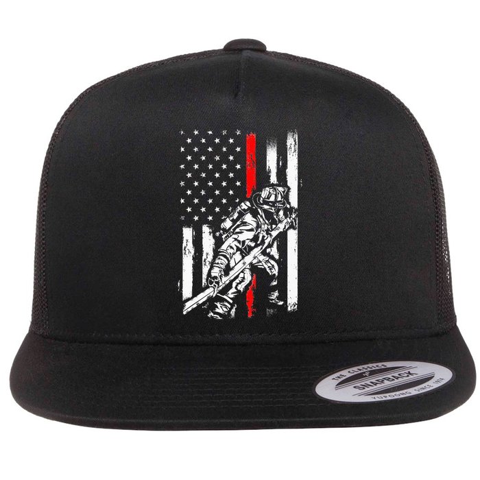 Firefighter American Flag for US Fireman Flat Bill Trucker Hat