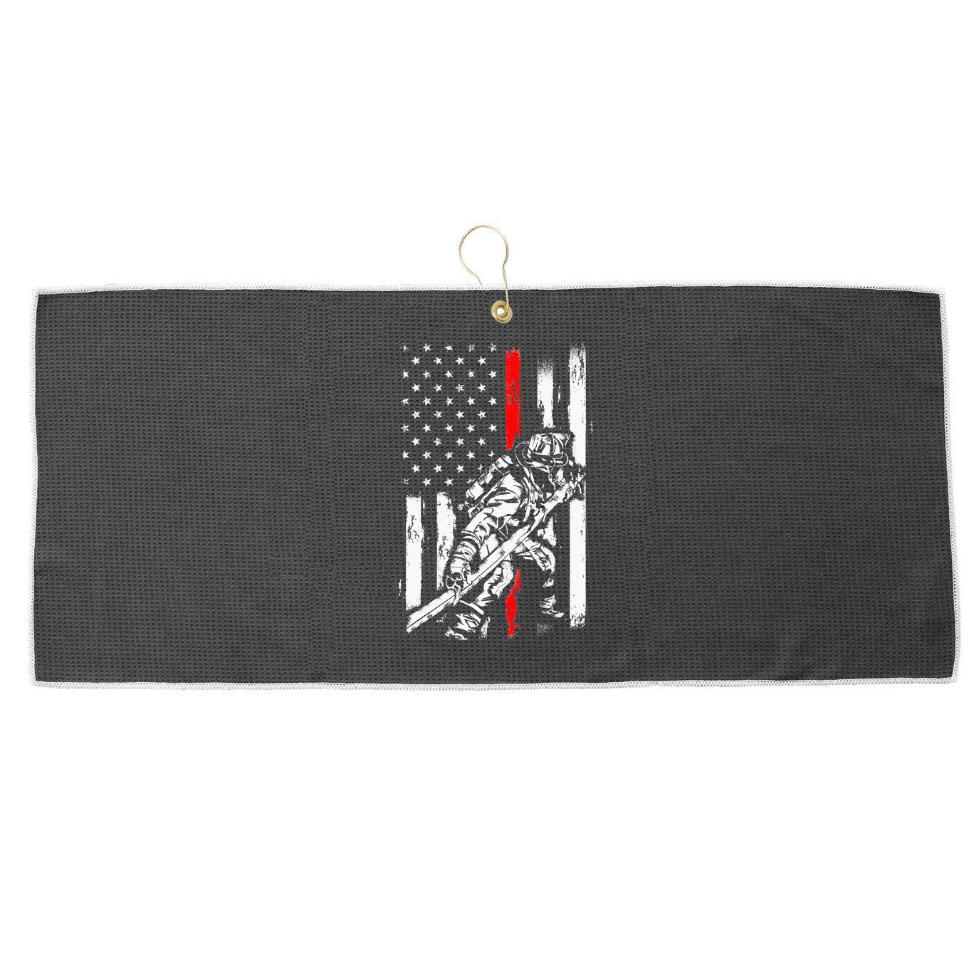 Firefighter American Flag for US Fireman Large Microfiber Waffle Golf Towel