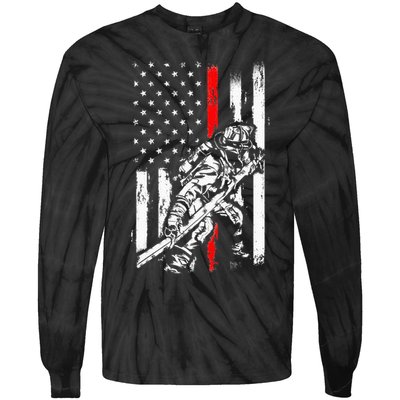 Firefighter American Flag for US Fireman Tie-Dye Long Sleeve Shirt
