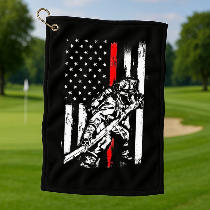 Firefighter American Flag for US Fireman Golf Towel