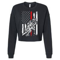 Firefighter American Flag for US Fireman Cropped Pullover Crew