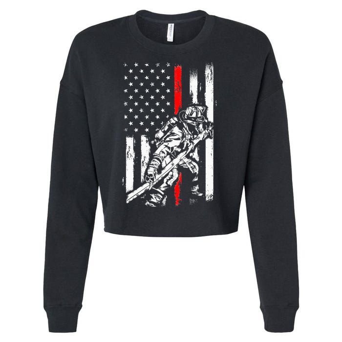 Firefighter American Flag for US Fireman Cropped Pullover Crew