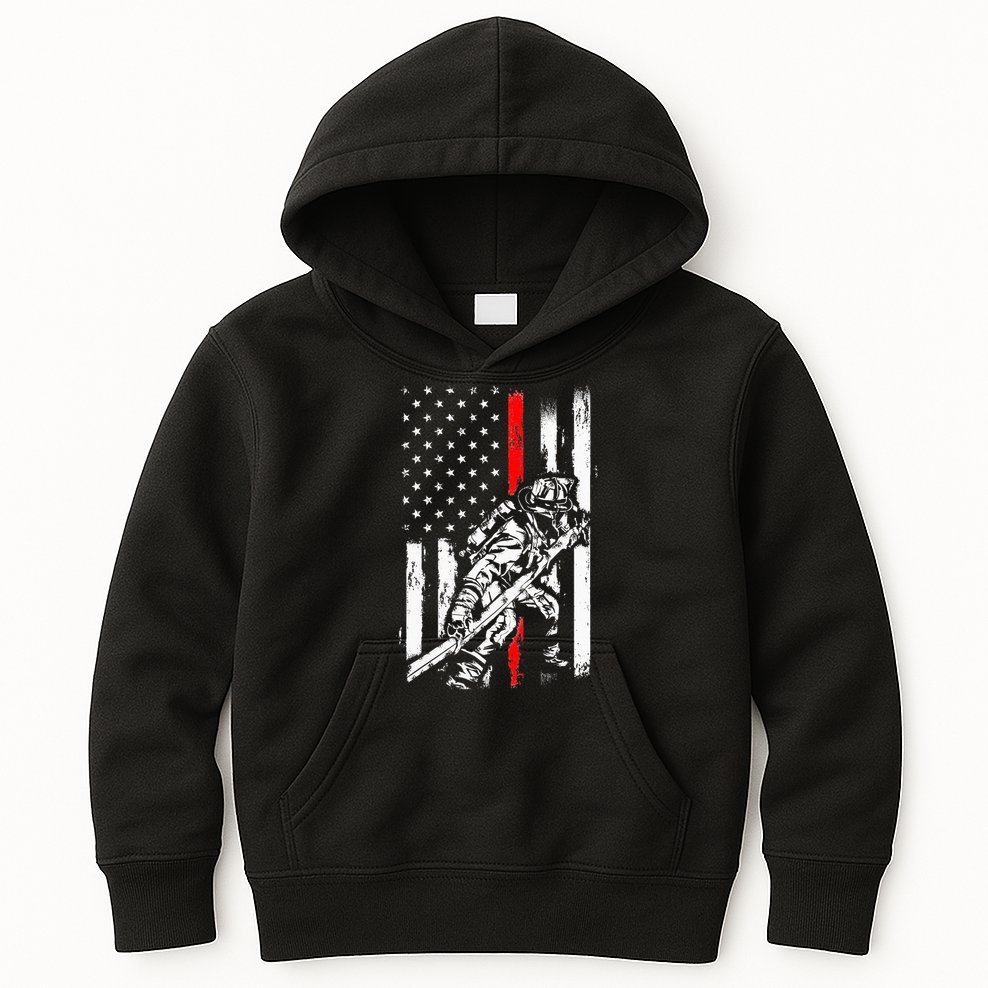 Firefighter American Flag for US Fireman Kids Hoodie