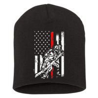 Firefighter American Flag for US Fireman Short Acrylic Beanie