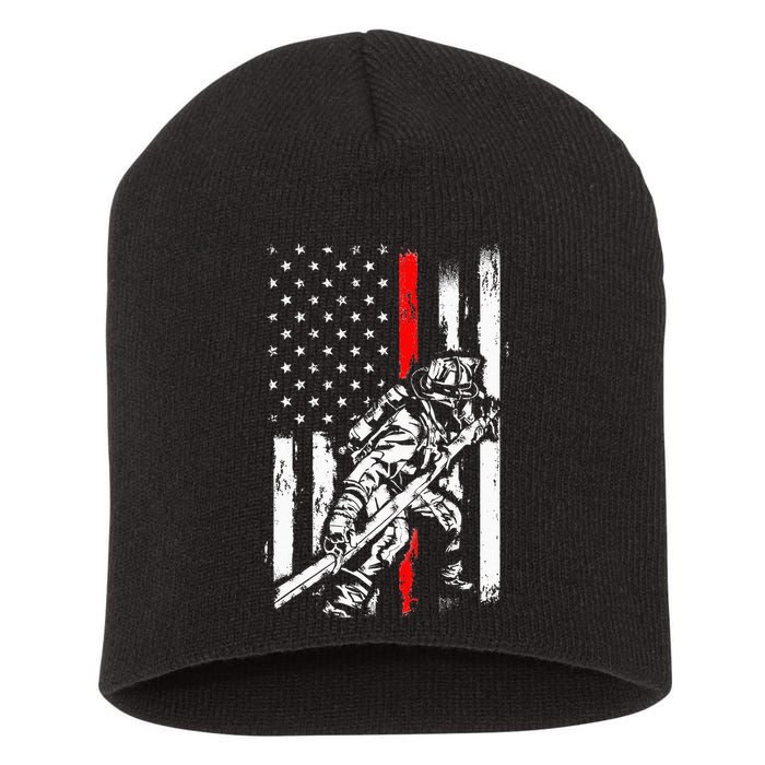 Firefighter American Flag for US Fireman Short Acrylic Beanie