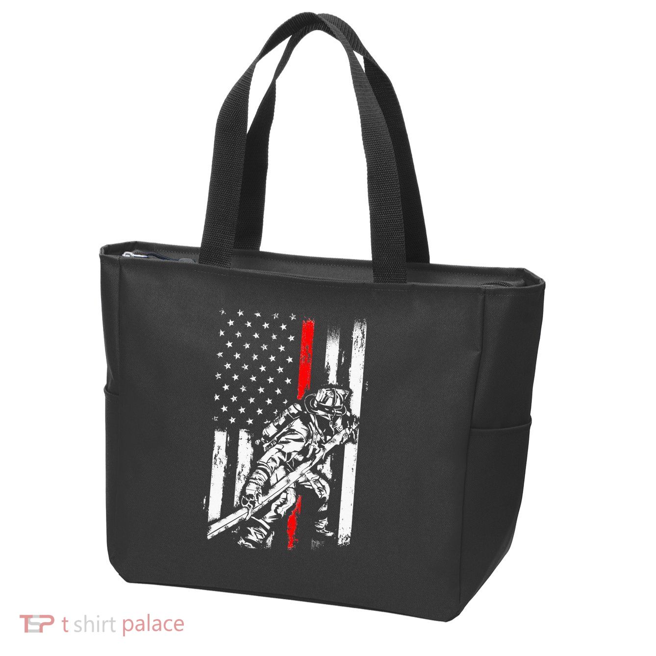 Firefighter American Flag for US Fireman Zip Tote Bag