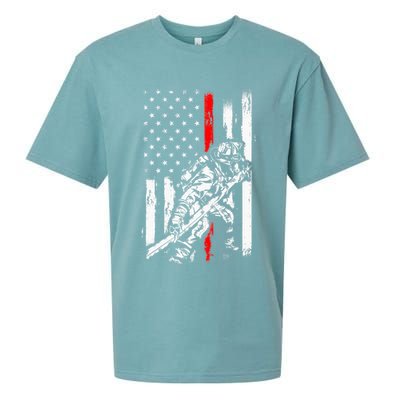 Firefighter American Flag for US Fireman Sueded Cloud Jersey T-Shirt