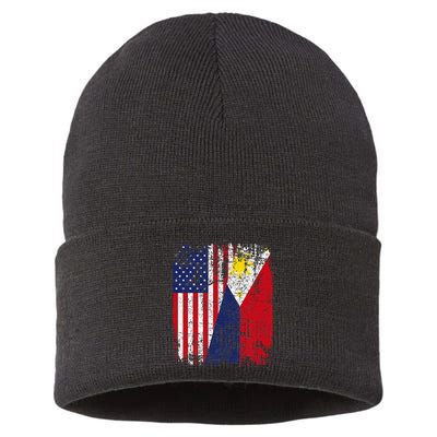 Filipino American Flag Usa Philippines Flag Sustainable Knit Beanie