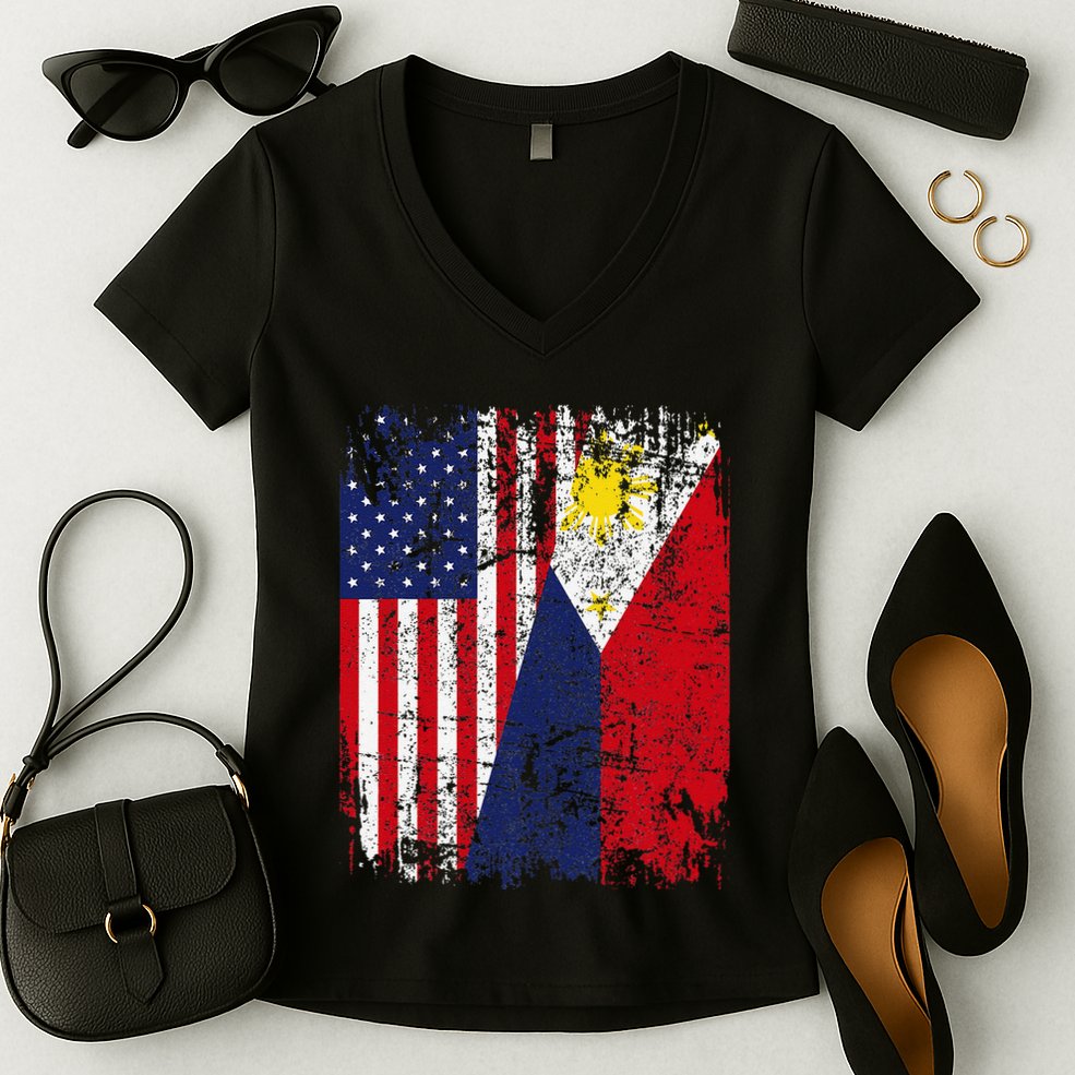 Filipino American Flag Usa Philippines Flag Women's V-Neck T-Shirt