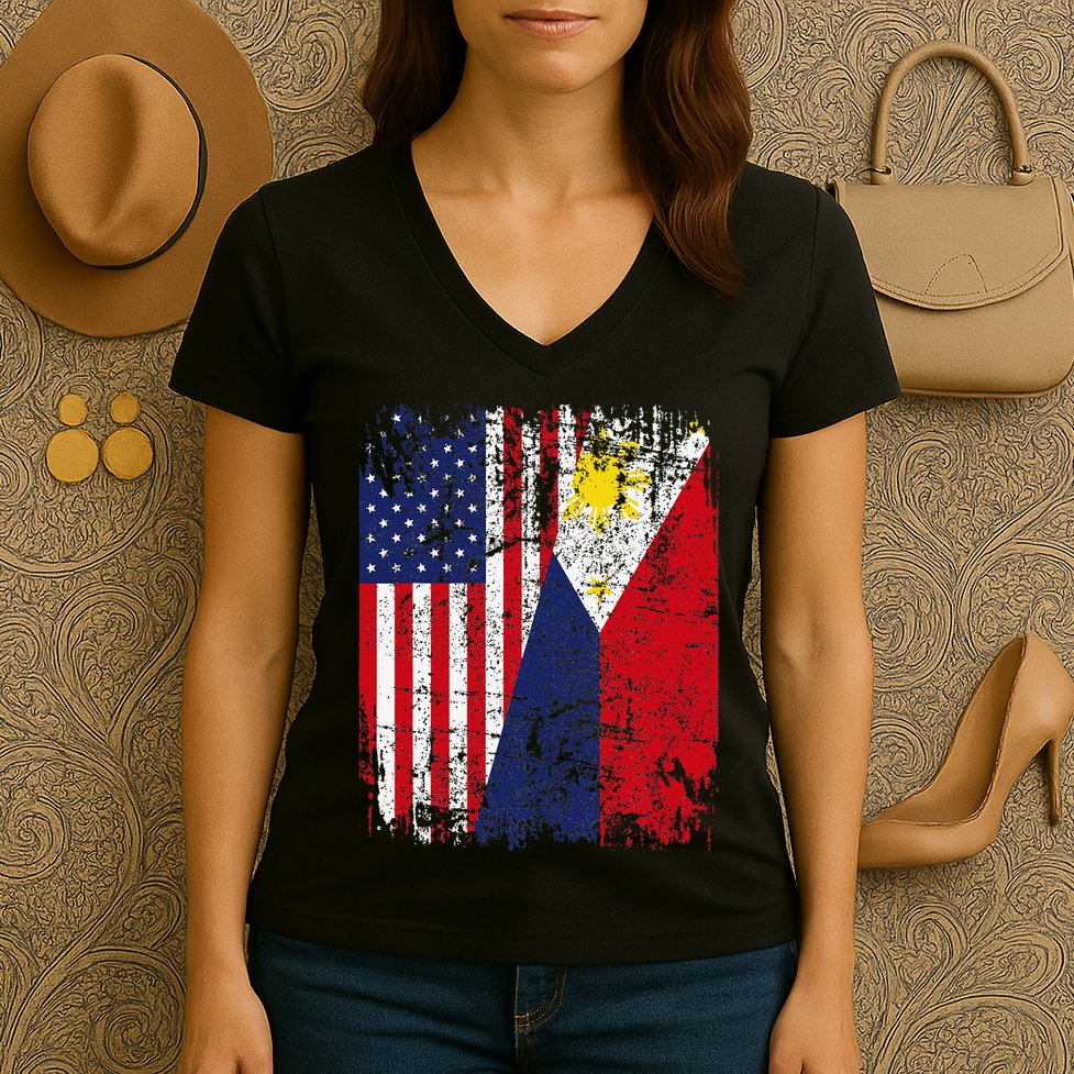 Filipino American Flag Usa Philippines Flag Women's V-Neck T-Shirt