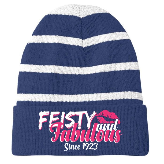 Feisty And Fabulous Since 1923 100th Birthday Striped Beanie with Solid Band