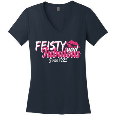 Feisty And Fabulous Since 1923 100th Birthday Women's V-Neck T-Shirt