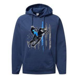 Funny American Flag Snowmobile Snowmobile Riding Gift Performance Fleece Hoodie