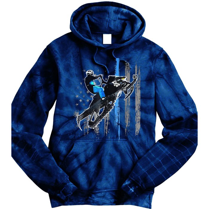 Funny American Flag Snowmobile Snowmobile Riding Gift Tie Dye Hoodie