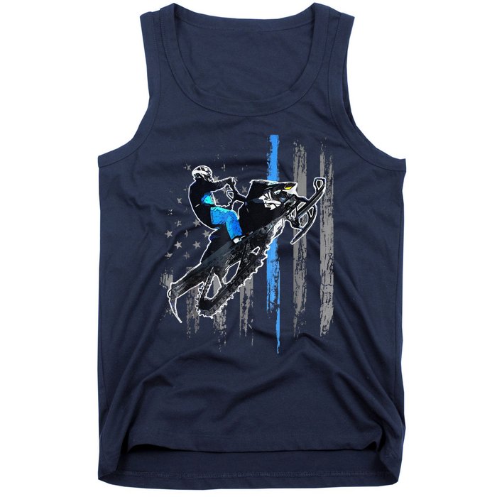 Funny American Flag Snowmobile Snowmobile Riding Gift Tank Top