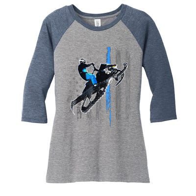 Funny American Flag Snowmobile Snowmobile Riding Gift Women's Tri-Blend 3/4-Sleeve Raglan Shirt