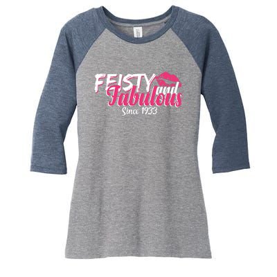 Feisty And Fabulous Since 1933 90th Birthday Women's Tri-Blend 3/4-Sleeve Raglan Shirt